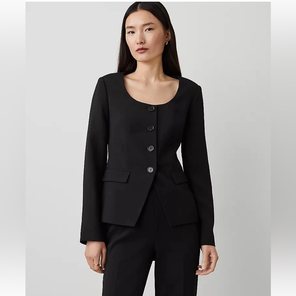 NWT NEW $189 Ann Taylor U neck blazer in stretch cotton atlantic navy sz 14
